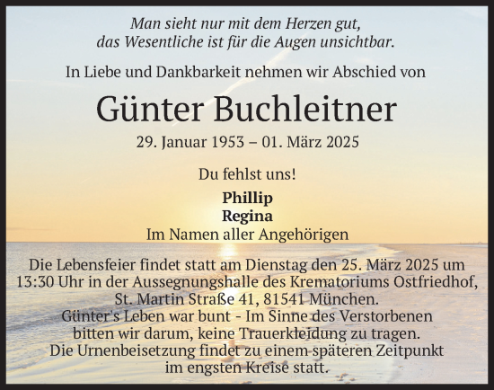 Todesanzeige von Günter Buchleitner von merkurtz