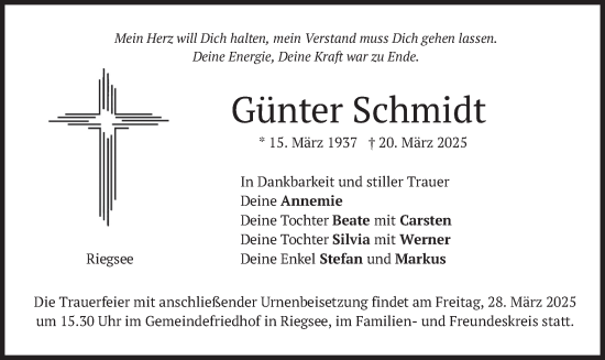 Todesanzeige von Günter Schmidt von merkurtz