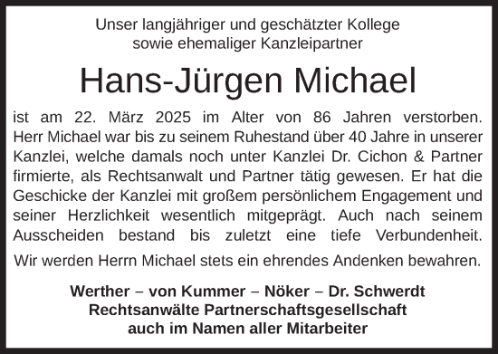 Todesanzeige von Hans-Jürgen Michael von merkurtz