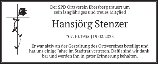 Todesanzeige von Hansjörg Stenzer von merkurtz