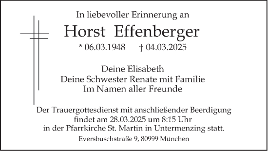 Todesanzeige von Horst Effenberger von merkurtz