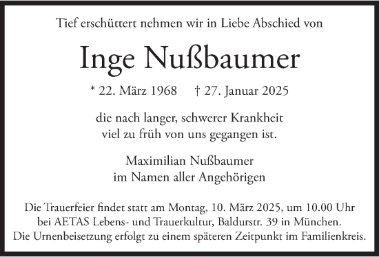 Todesanzeige von Inge Nußbaumer von merkurtz