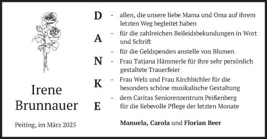 Todesanzeige von Irene Brunnauer von merkurtz