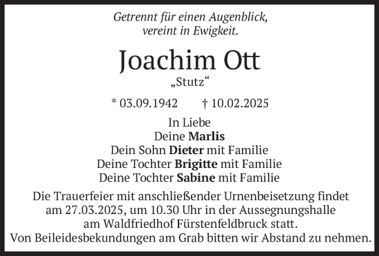 Todesanzeige von Joachim Ott von merkurtz