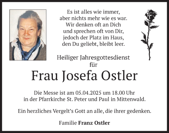 Todesanzeige von Josefa Ostler von merkurtz