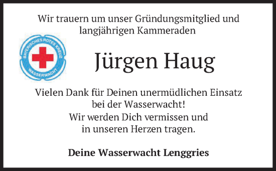 Todesanzeige von Jürgen Haug von merkurtz
