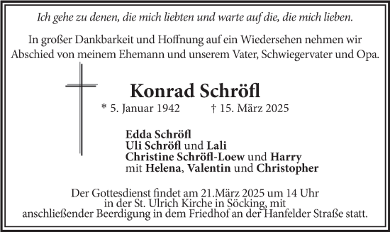 Todesanzeige von Konrad Schröfl von merkurtz