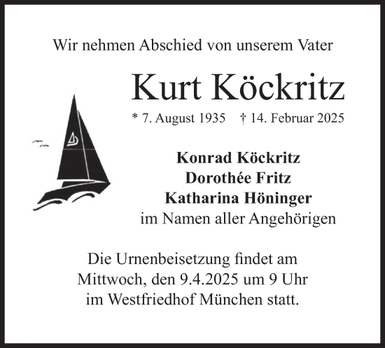 Todesanzeige von Kurt Köckritz von merkurtz