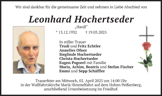 Todesanzeige von Leonhard Hochertseder von merkurtz