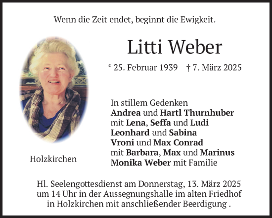 Todesanzeige von Litti Weber von merkurtz