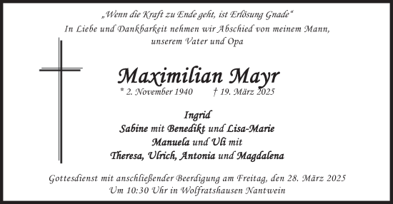 Todesanzeige von Maximilian Mayr von merkurtz