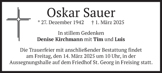 Todesanzeige von Oskar Sauer von merkurtz