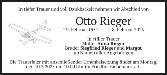 Todesanzeige von Otto Rieger von merkurtz