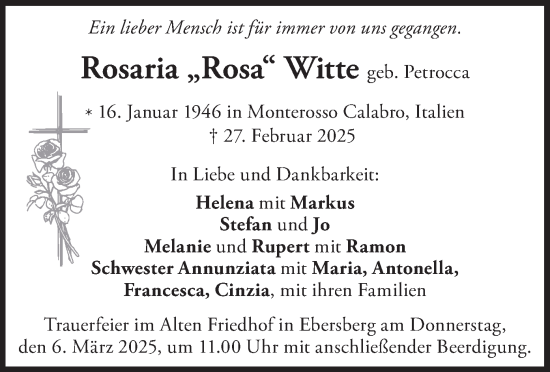 Todesanzeige von Rosaria Witte von merkurtz