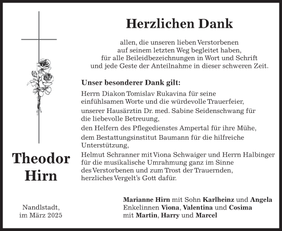 Todesanzeige von Theodor Hirn von merkurtz