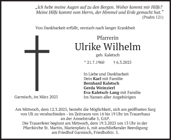 Todesanzeige von Ulrike Wilhelm von merkurtz