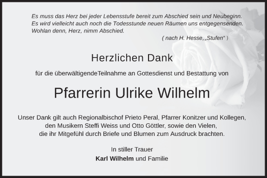 Todesanzeige von Ulrike Wilhelm von merkurtz