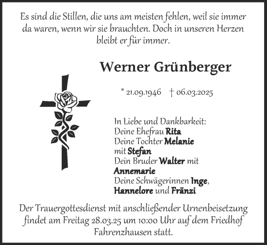 Todesanzeige von Werner Grünberger von merkurtz
