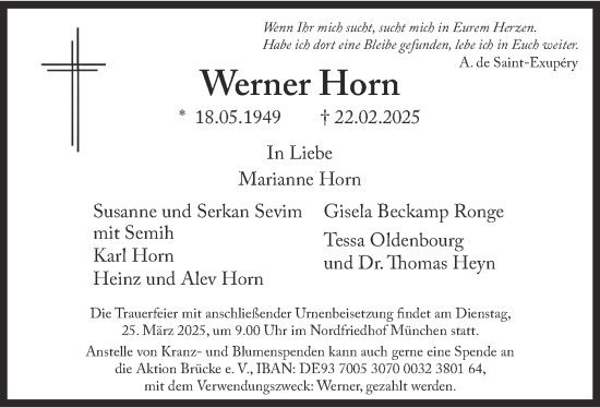 Todesanzeige von Werner Horn von merkurtz