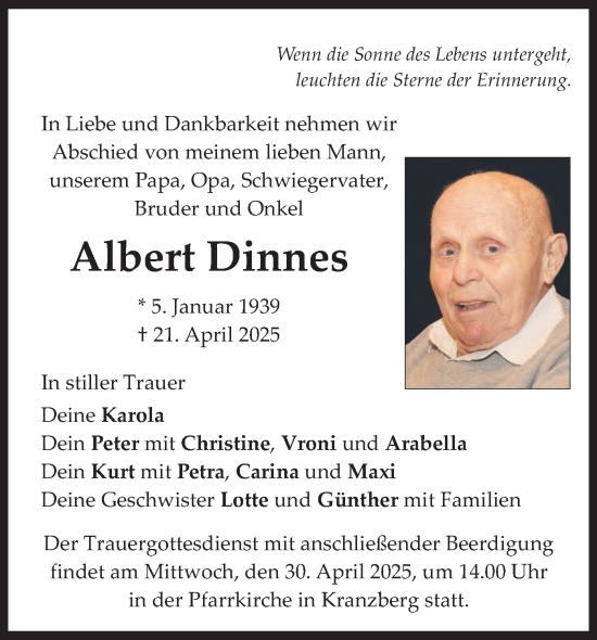 Todesanzeige von Albert Dinnes von merkurtz