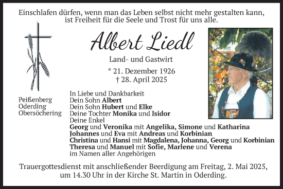 Todesanzeige von Albert Liedl von merkurtz