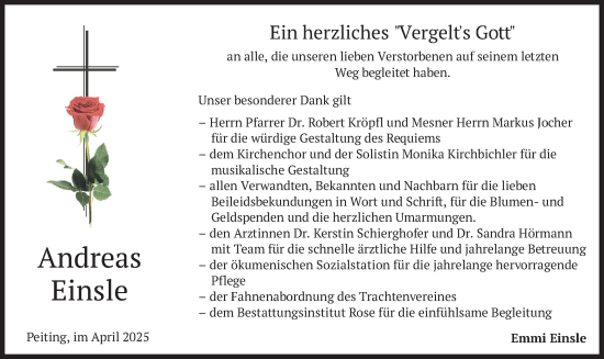 Todesanzeige von Andreas Einsle von merkurtz