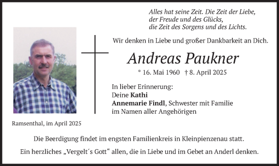Todesanzeige von Andreas Paukner von merkurtz