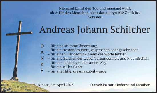 Todesanzeige von Andreas Johann Schilcher von merkurtz