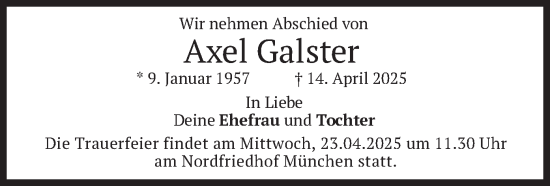 Todesanzeige von Axel Galster von merkurtz