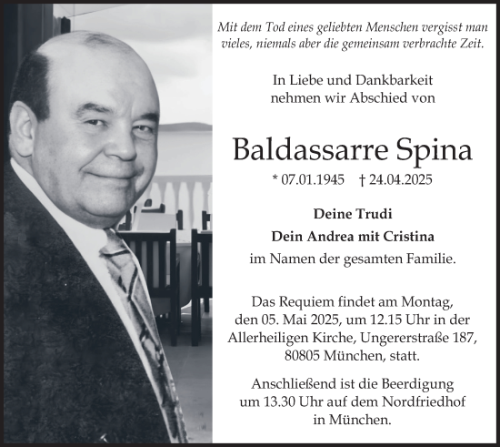 Todesanzeige von Baldassarre Spina von merkurtz