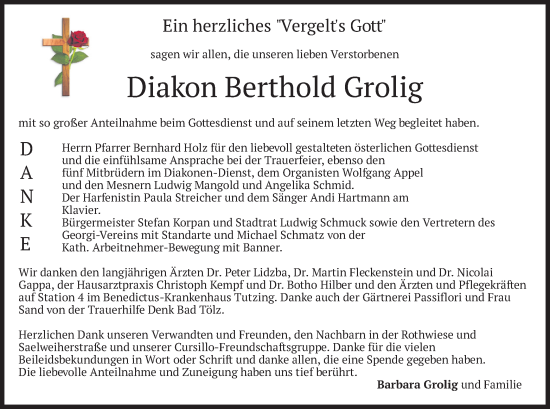 Todesanzeige von Berthold Grolig von merkurtz
