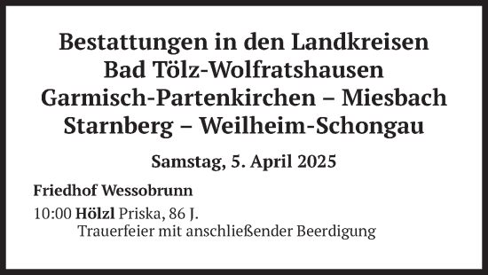 Todesanzeige von Bestattungen vom 05.04.2025 von merkurtz