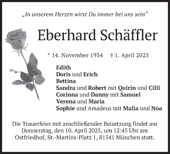 Todesanzeige von Eberhard Schäffler von merkurtz
