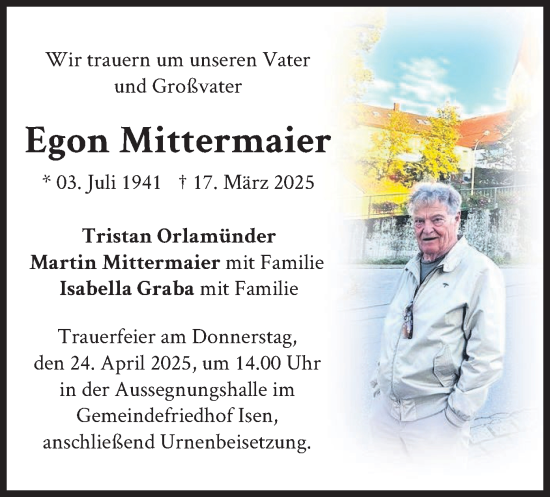 Todesanzeige von Egon Mittermaier von merkurtz