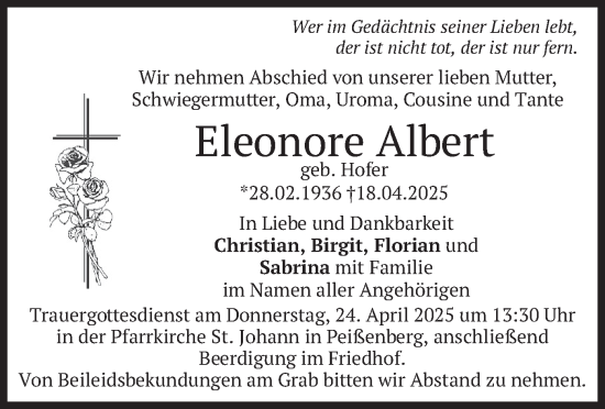 Todesanzeige von Eleonore Albert von merkurtz