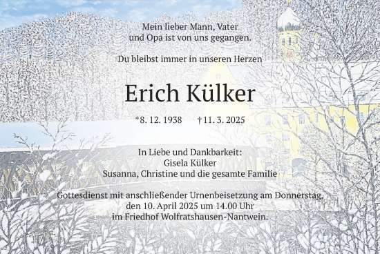 Todesanzeige von Erich Külker von merkurtz