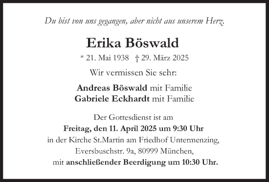 Todesanzeige von Erika Böswald von merkurtz