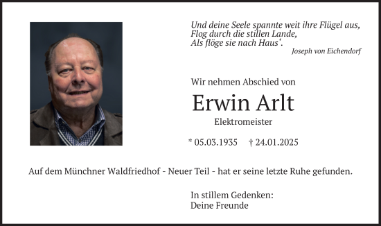 Todesanzeige von Erwin Arlt von merkurtz
