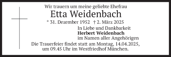 Todesanzeige von Etta Weidenbach von merkurtz