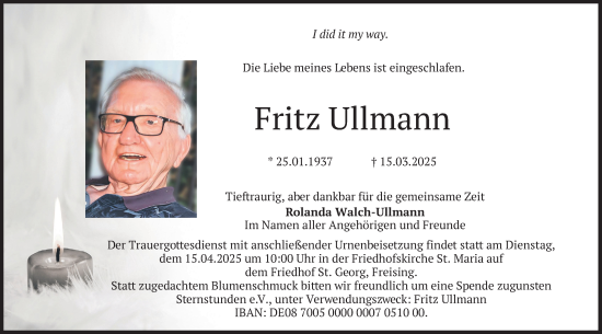 Todesanzeige von Fritz Ullmann von merkurtz