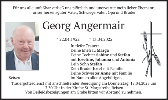 Todesanzeige von Georg Angermair von merkurtz