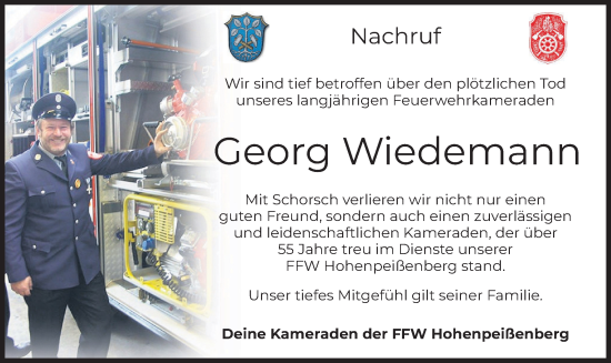Todesanzeige von Georg Wiedemann von merkurtz