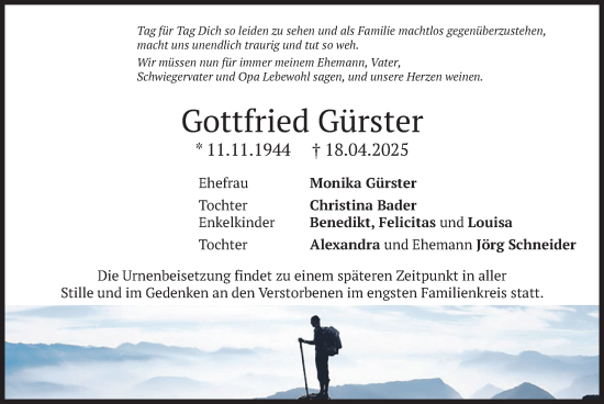 Todesanzeige von Gottfried Gürster von merkurtz