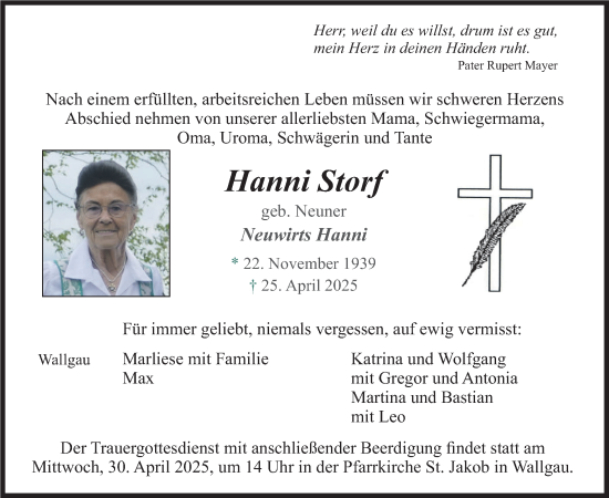 Todesanzeige von Hanni Storf von merkurtz