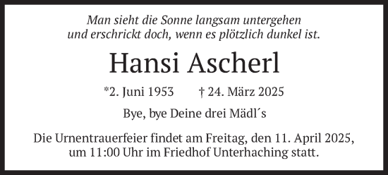 Todesanzeige von Hansi Ascherl von merkurtz