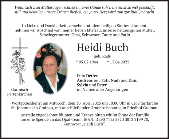 Todesanzeige von Heidi Buch von merkurtz