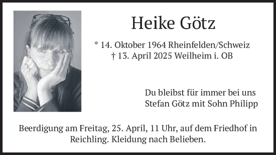 Todesanzeige von Heike Götz von merkurtz