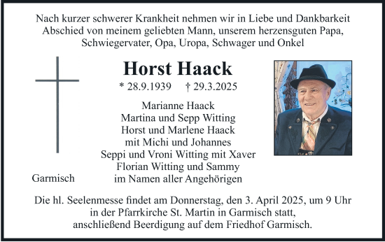 Todesanzeige von Horst Haack von merkurtz