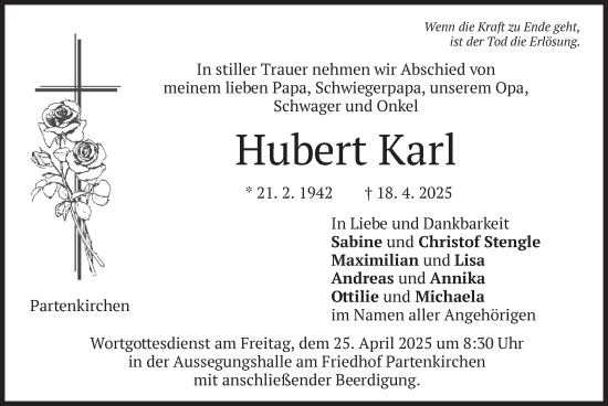 Todesanzeige von Hubert Karl von merkurtz