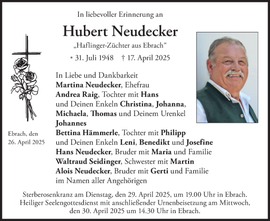 Todesanzeige von Hubert Neudecker von merkurtz